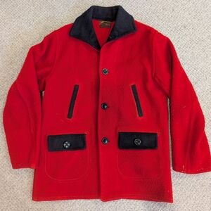 Vintage Red Wool Jacket with Black Accents